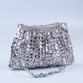 Sacs à main à une épaule tendance en perles plates argentées et dorées faites à la main, tissage de perles, grande boulette
